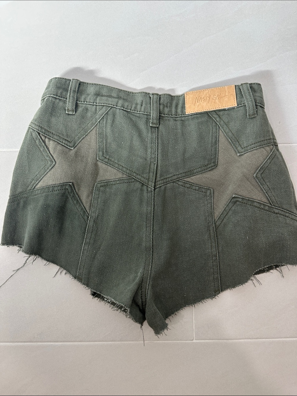 Nasty Gal Olive Green Star Patch Denim Shorts